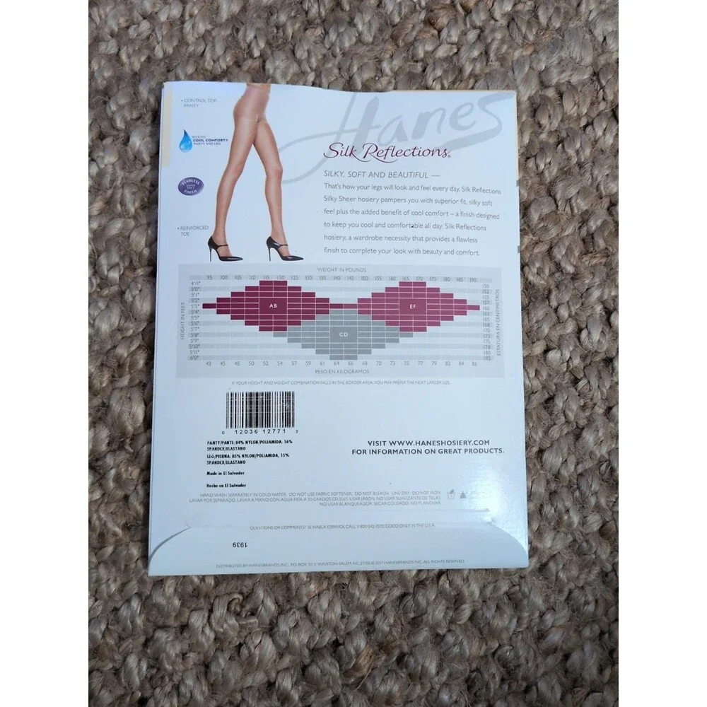 Hanes Women's Silk Reflections Control Top Pantyhose Barely Black Size EF NWT